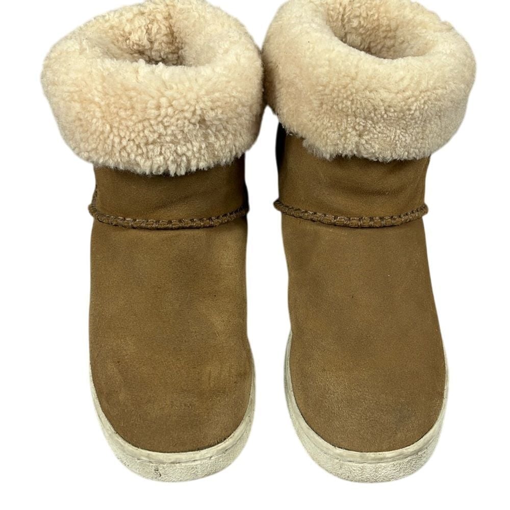 Ugg Womens Short Sherpa Lined Suede Boots Size 8 Brown