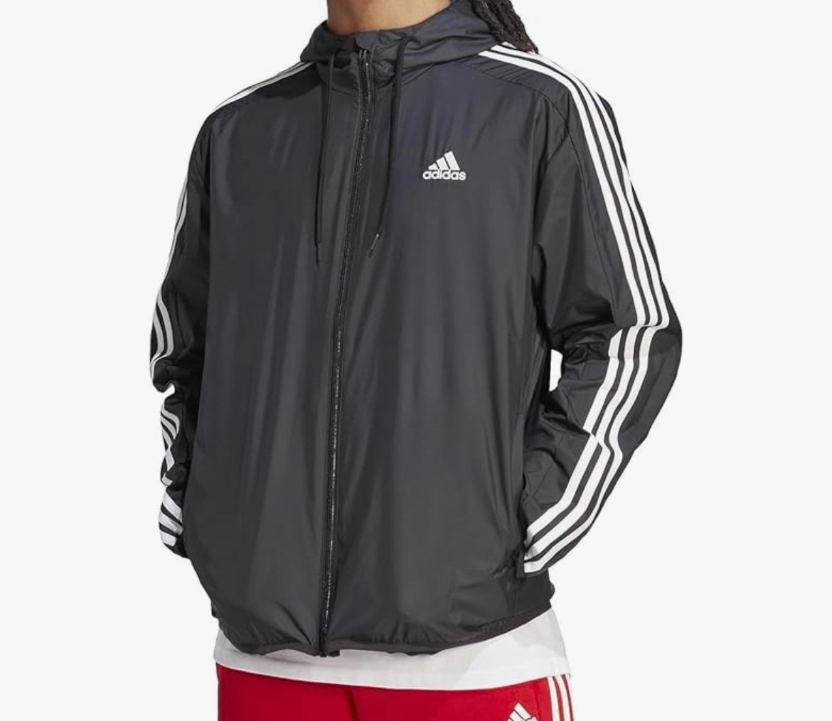 Adidas Essentials Woven 3-Stripes Long Sleeve Hooded Windbreaker Jacket Mens XL