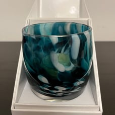 Glassybaby Votive Magnetic Blue White Swirls Tri-Color Cool Thumb Prints