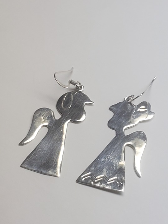 Estate vintage 925 sterling silver boy and girl angel dangle drop earrings
