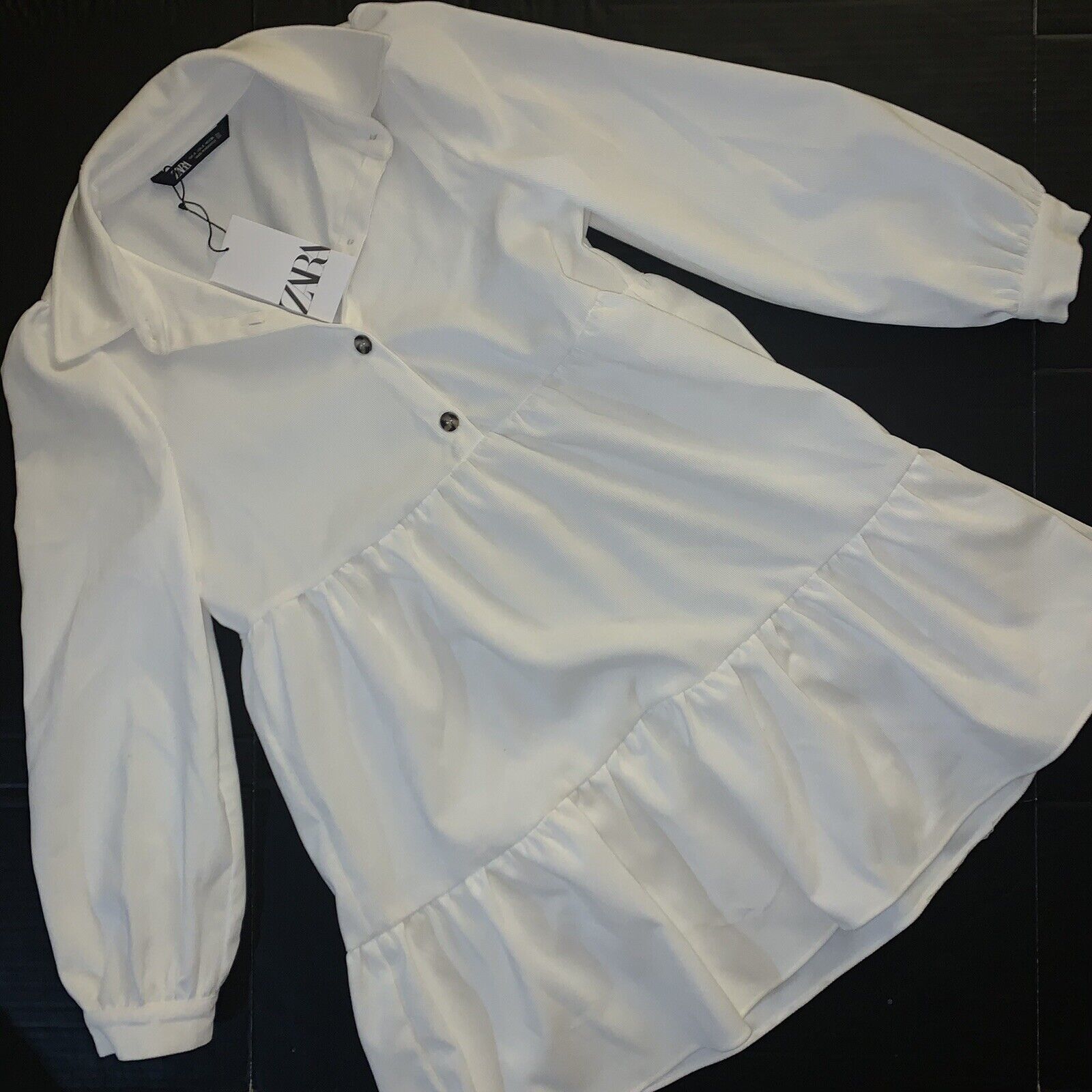 NWT Zara S DRESS corduroy WHITE cream brown buttons