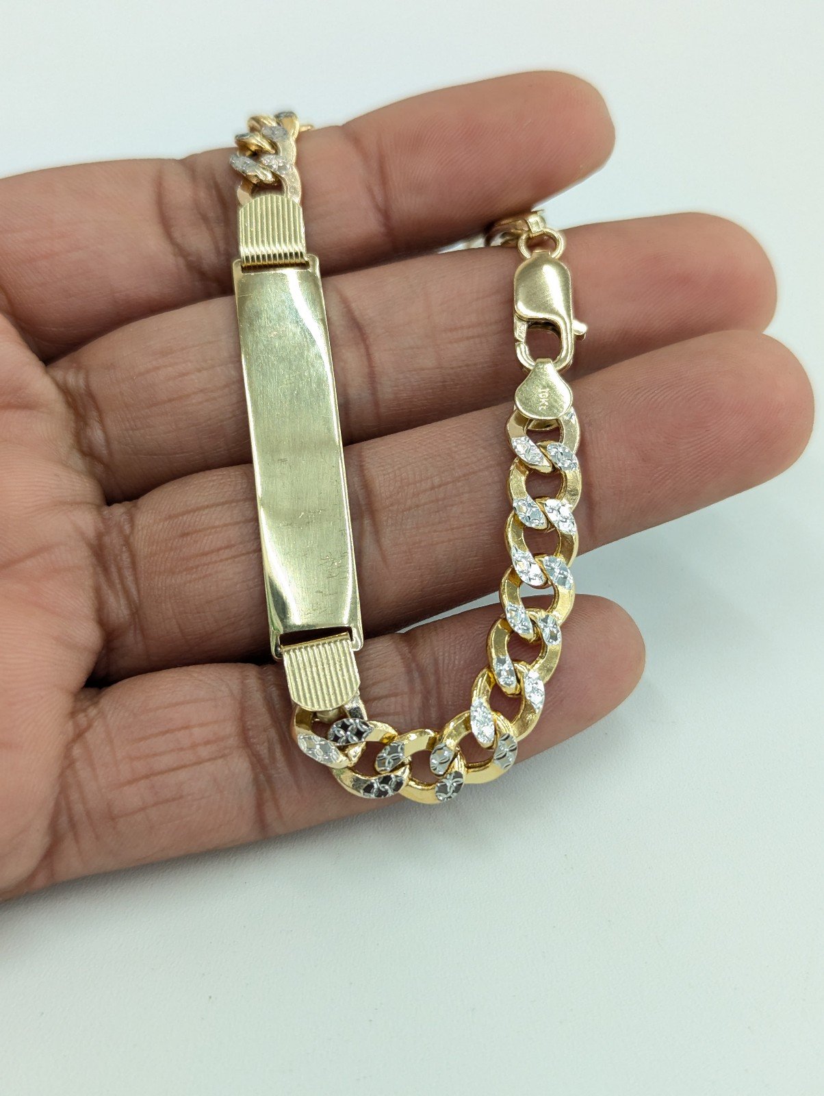 10kt Real Gold Cuban Curb Diamond Cut ID Bracelet 8 Inches