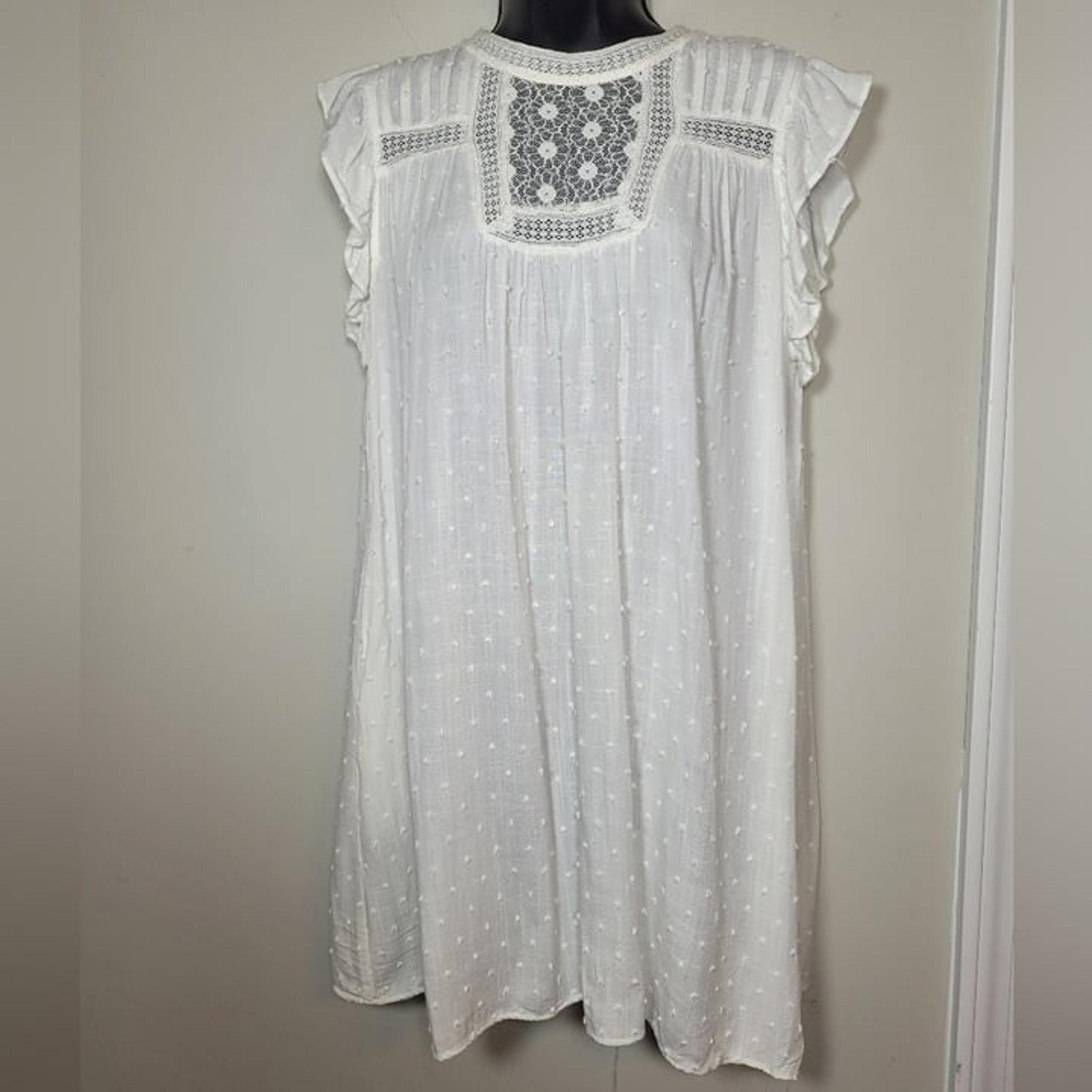 Umgee Lightweight Lacey Swiss Dot Cotton Tunic Top sz S G2600