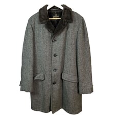 Vintage Luxury Zero King Men's Wool Overcoat Faux Fur Collar & Lining Size 38