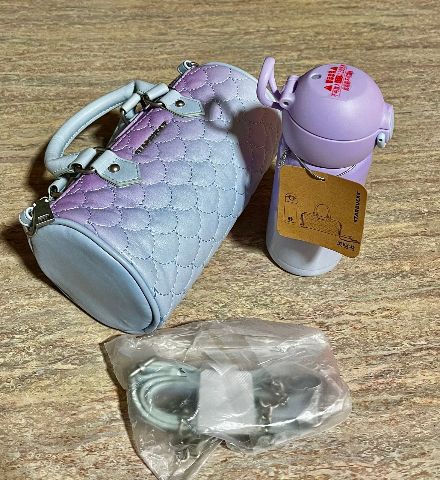 NWT Starbucks blue & purple crossbody bag & matching stainless steel bottle