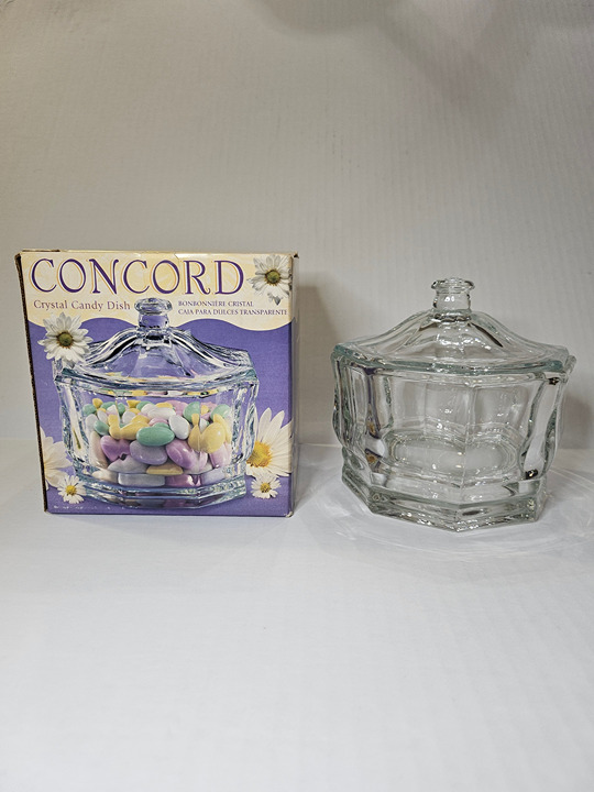 1970s Concord Crystal Candy Dish With Lid And Original Box by Indiana Glass