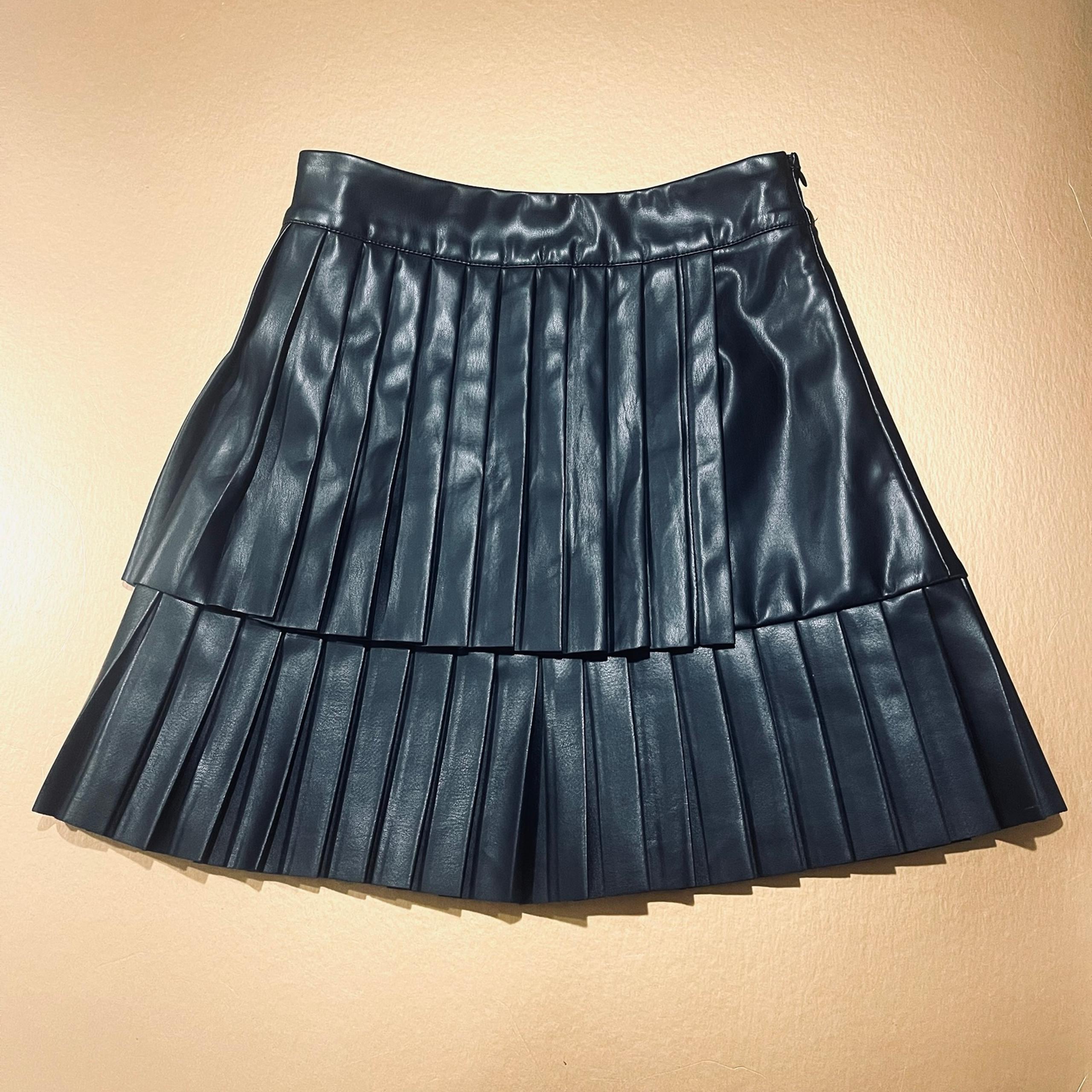 THML Faux Leather Pleated Black Mini Skirt XS