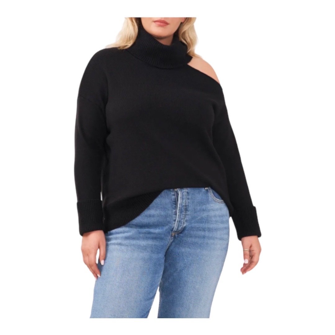 1. State Cold Shoulder Cutout Turtleneck Sweater Rich Black 2X NWT 79