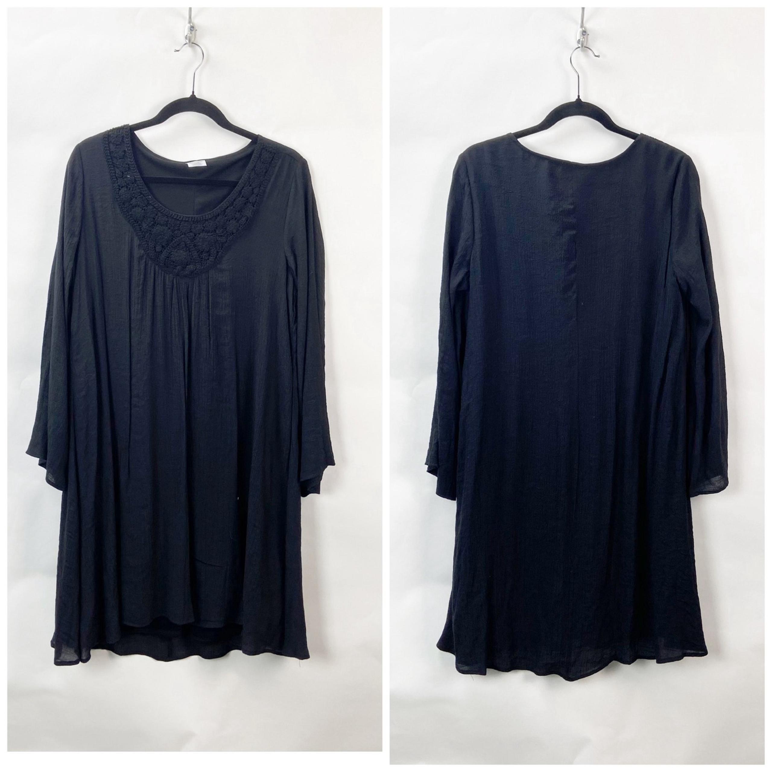 Wrangler Medium Womens Black Gauze Lightweight Boho Shift Dress Beach Coverup