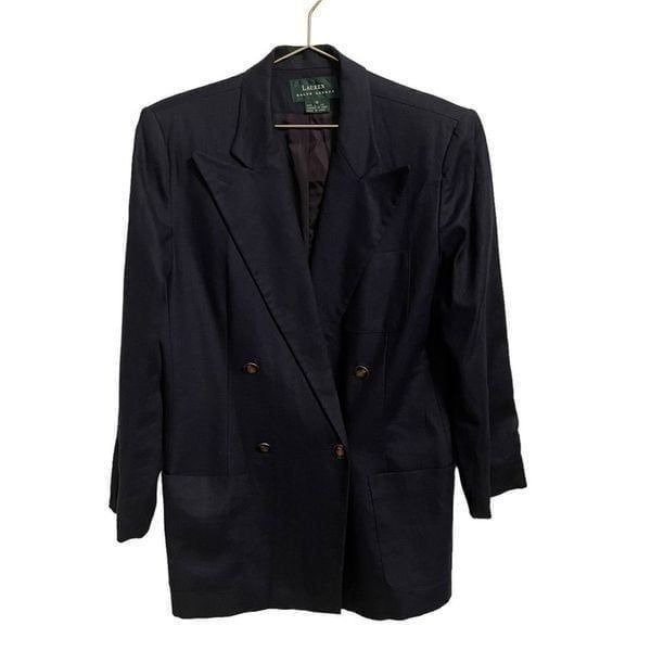 Lauren Ralph Lauren Navy Double Breasted Linen Blazer Size 8