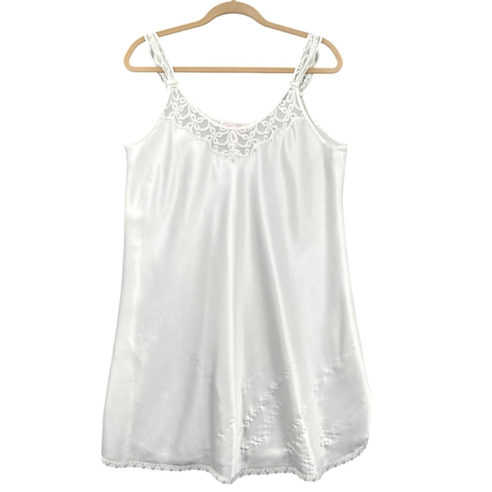 Oscar De La Renta Vintage Pink Label White Lace Trim Spaghetti Straps Full Slip