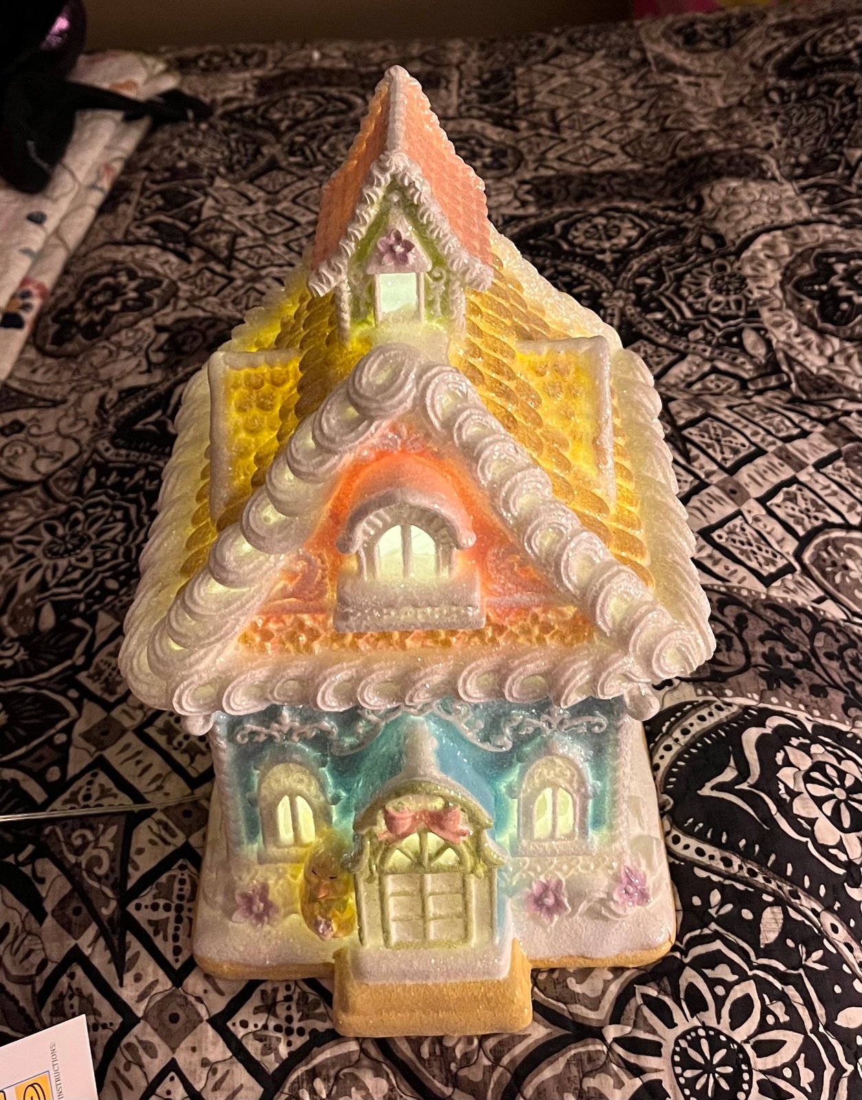 LED Light-up Easter Decor Gingerbread House. 14” Tall