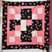 VINTAGE CRAZY QUILTS BLACK W/RED FLOWERS 45 X 45 LAP QUILT