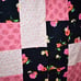 VINTAGE CRAZY QUILTS BLACK W/RED FLOWERS 45 X 45 LAP QUILT