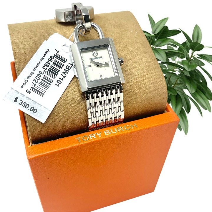 TORY BURCH Surrey Silver-tone Chain Lock Bracelet Watch