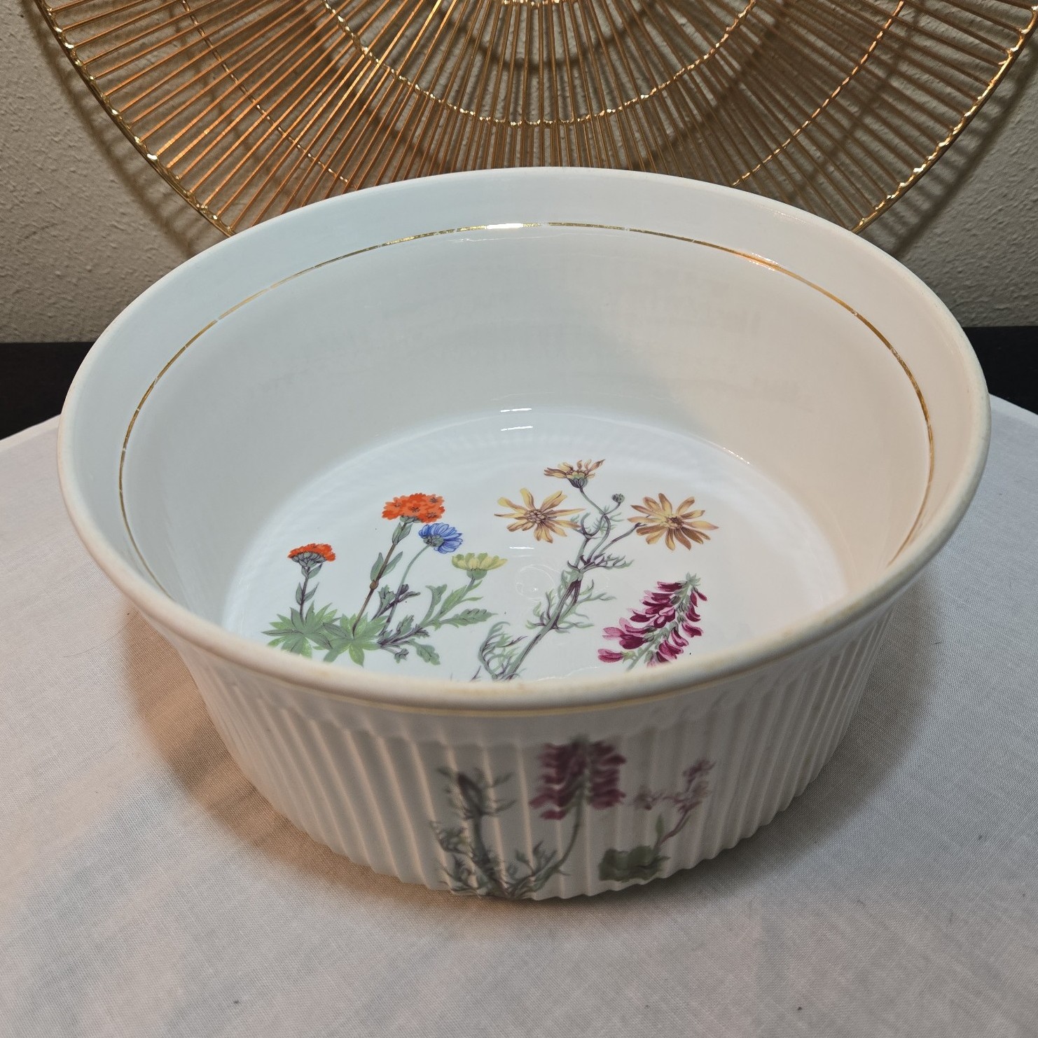 Vintage Louis Lourioux Wild Fower La Faune Fireproof Porcelain Souffle Dish.