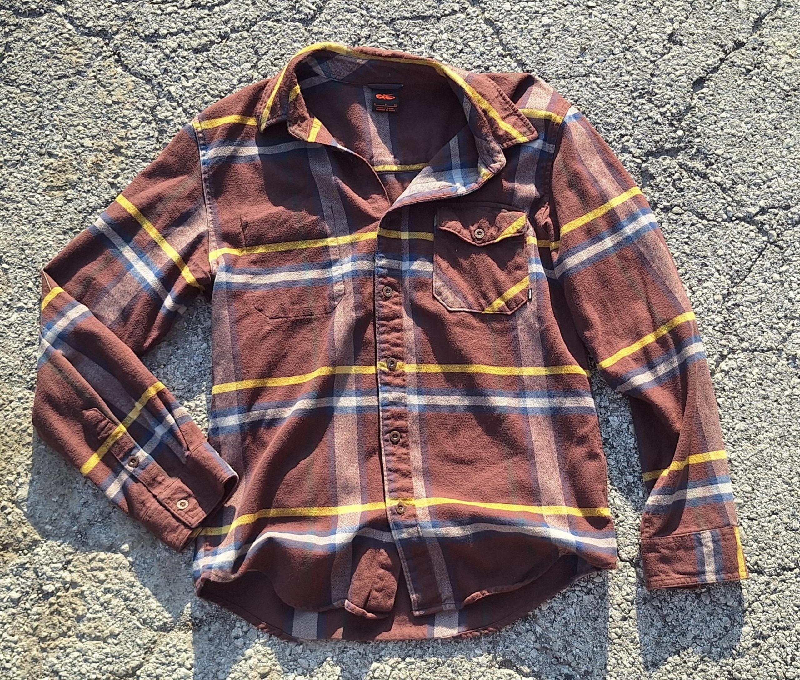 Nike 6.0 Brown Plaid Flannel Knit Skateboard Button Up Shirt Men’s Size Small
