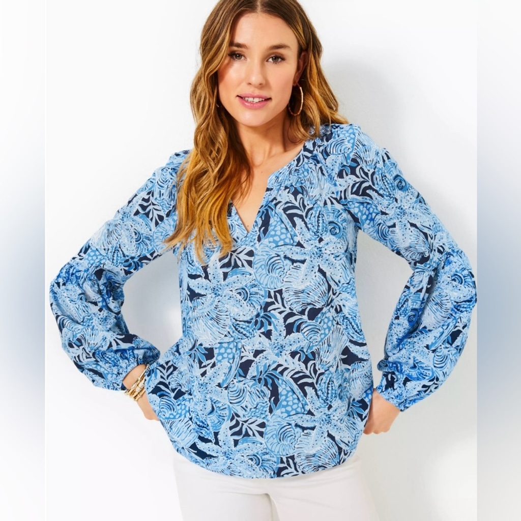 NWT Lilly Pulitzer Sullivan Top Bonaire Blue Coastal Constellation Women's Top