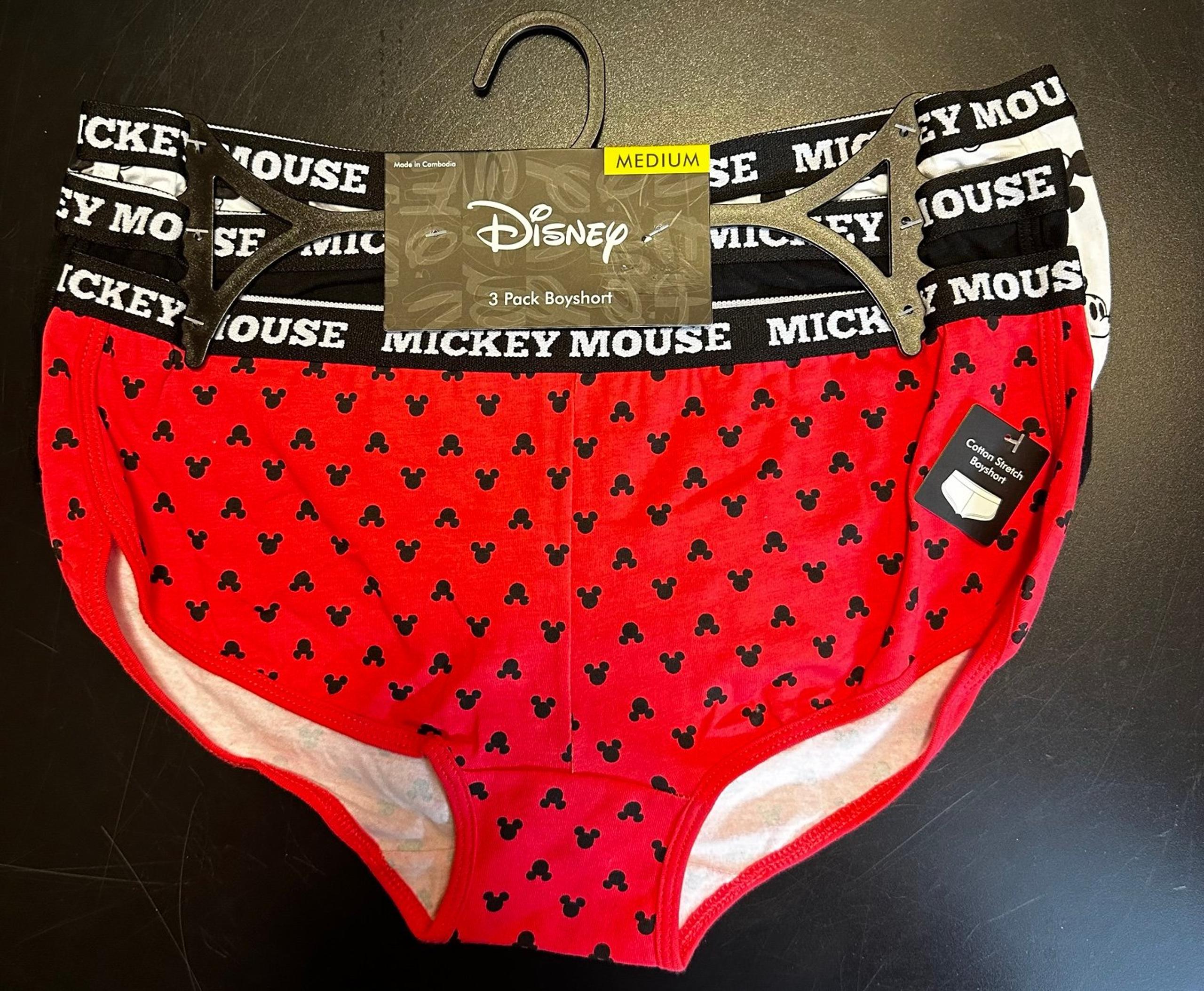 NWT Disney Mickey Mouse Women's Cotton Boyshort Panties 3 Pair Pack Sz Medium