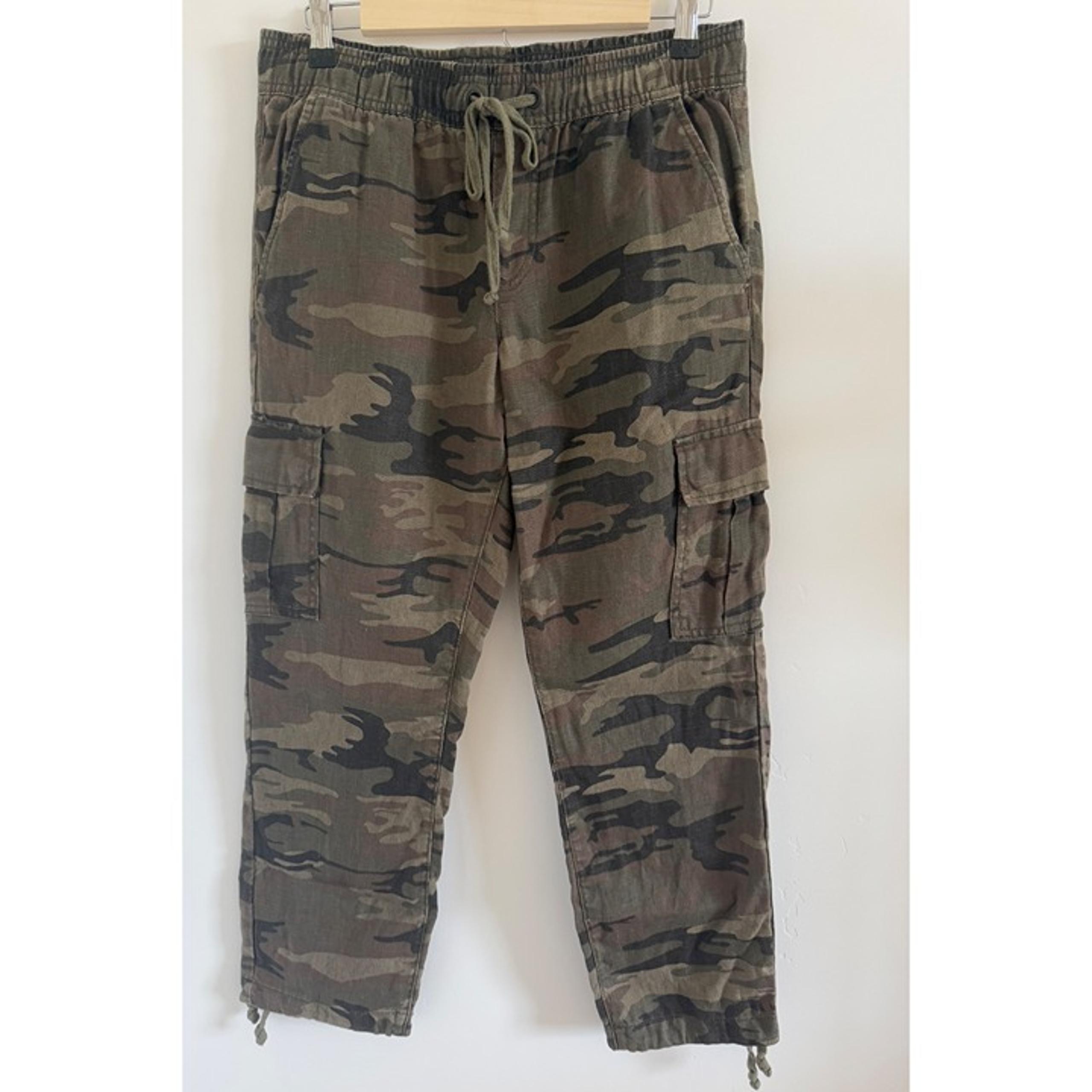 Anthropologie x Sanctuary Linen Cargo Pants Womens Size M Camo Drawstring Croppe