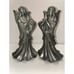2 Angel Pewter Candle Sticks Ornate Christmas Holiday Decorations Vtg 7”
