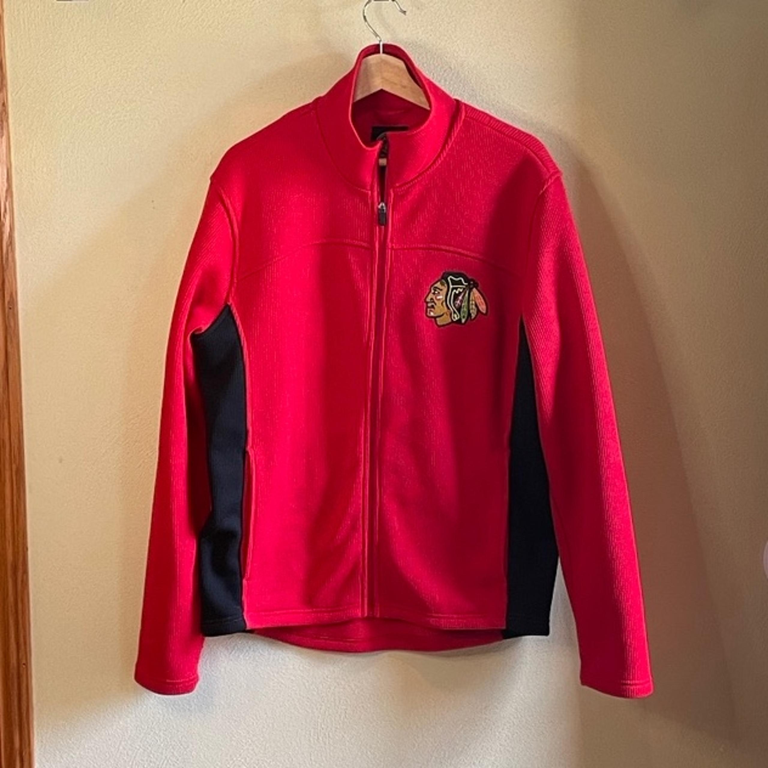 NHL Chicago Blackhawks Team Logo Red Black Lightweight Full Zip Jacket Pockets M
