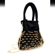 Zara Black Small Crocheted Rings Bucket Bag