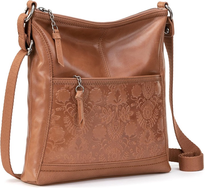 Women's crossbody bag, tobacco flower embossed-HE6S1