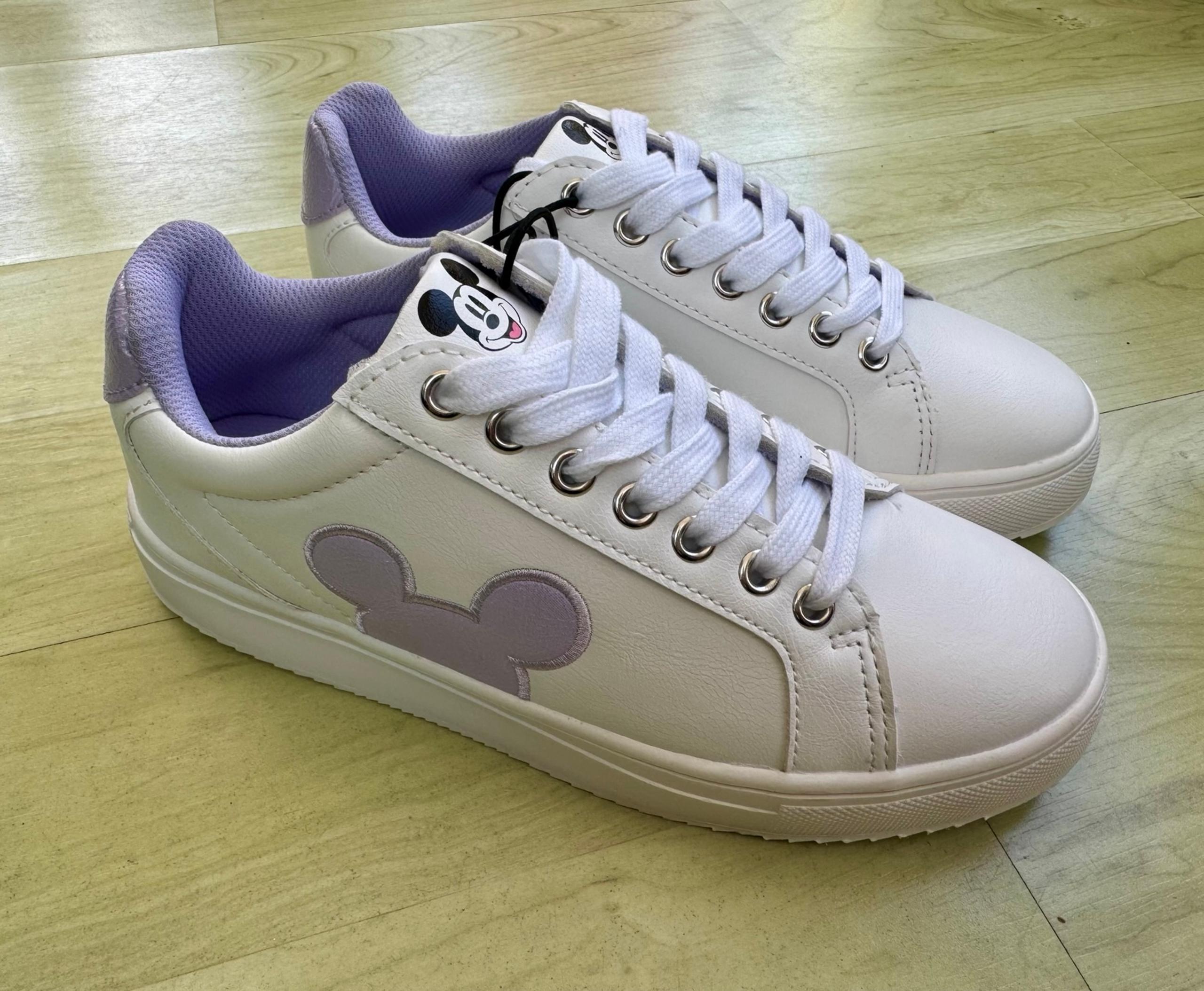 NEW Disney Mickey Minnie Mouse Court Sneakers Shoes Womens 7 White Purple