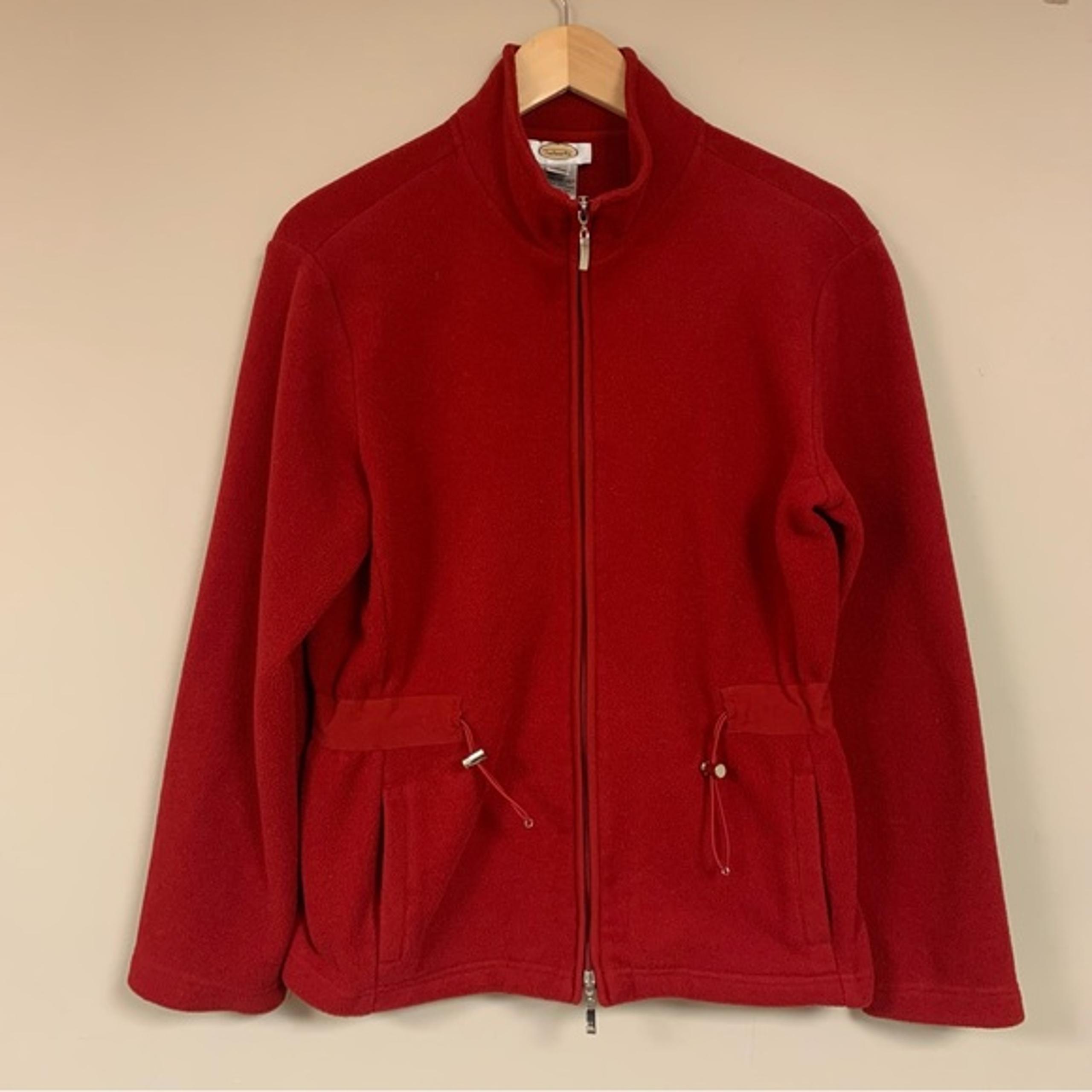 Talbots Red Fleece Women’s Medium Full Zip Jacket Christmas Holiday Fall Winte