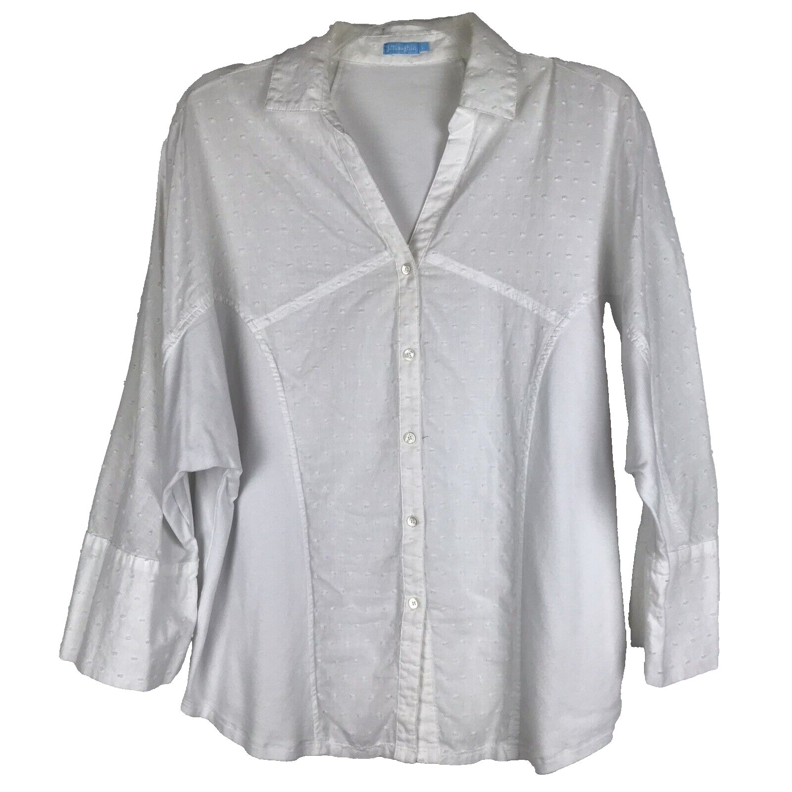 J. McLaughlin Button Up Textured Shirt White Dolman Sleeve Roll Tab Size Large