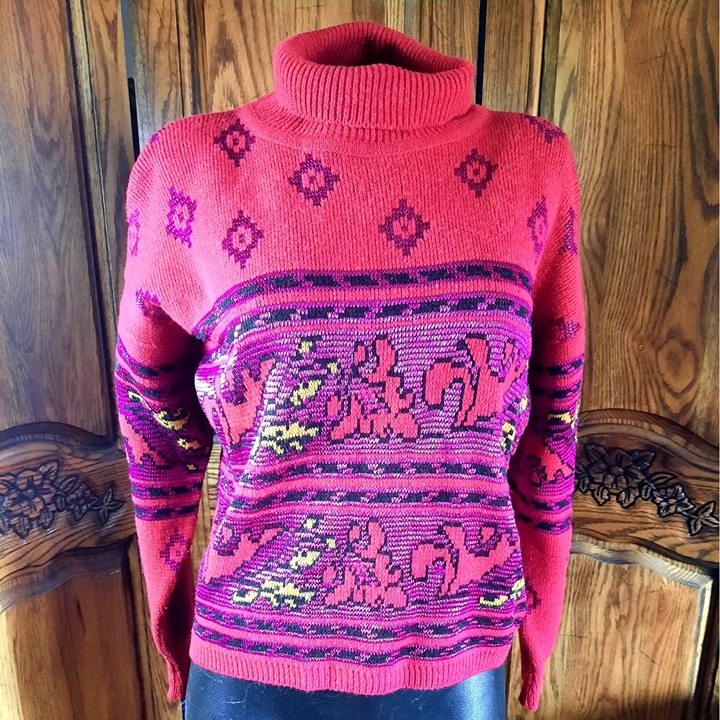 Vintage L' Eau Vive French Womens M Knit Sweater 1980s Long Sleeve