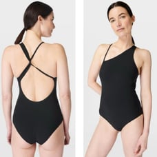 Sweaty Betty Fiji Xtra Life Asymmetric Swimsuit Black Womens Size Medium