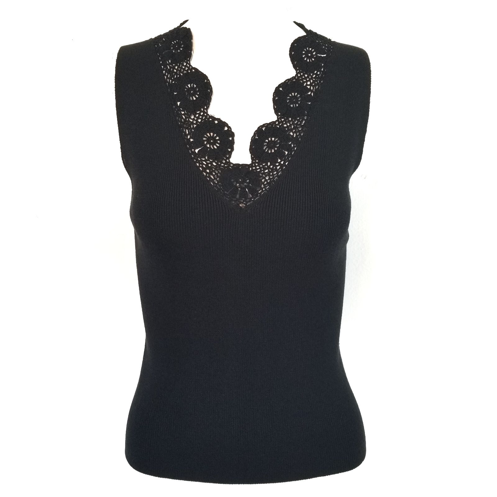 Juliana Crochet Lace V-Neck Knit Silk Sm