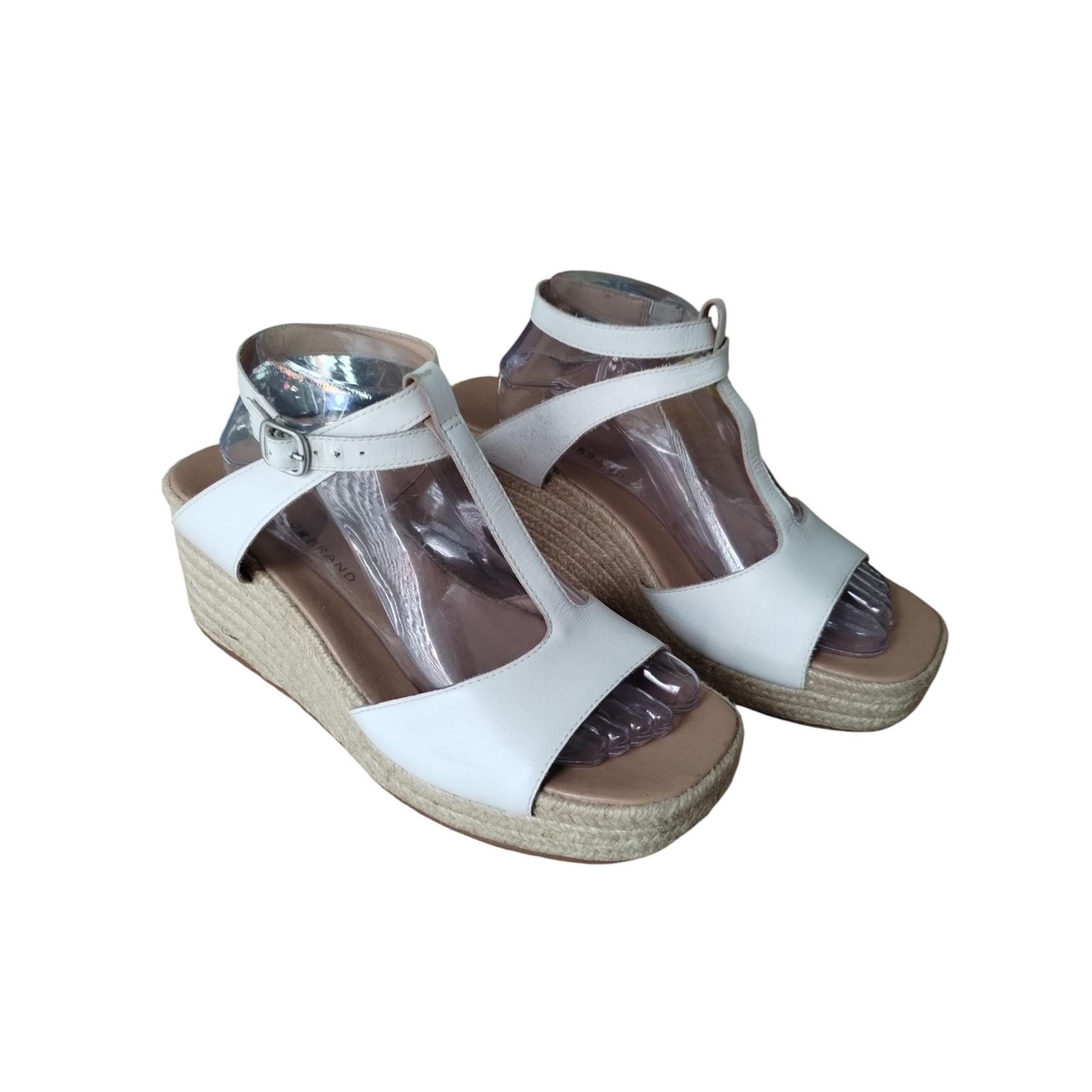 Lucky Brand Women's 9½ White Leather Valki Espadrille Wedge Ankle Strap Sandals
