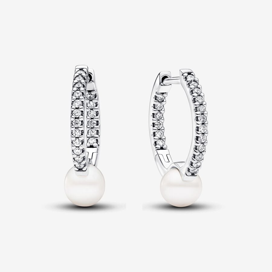 NEW Pandora Treated Freshwater Cultured Pearl & Pavé Hoop Earrings (MSRP 125)