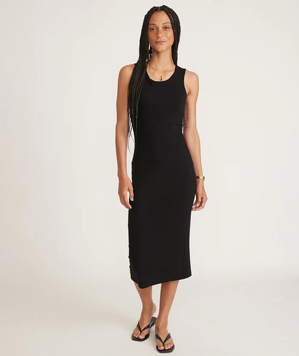 Marine Layer Lexi Black Ribbed Daytime Midi Dress - Medium