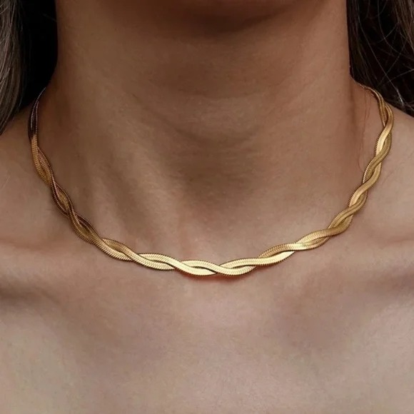 DOUBLE LAYER HERRINGBONE 18K GOLD CHAIN NECKLACE