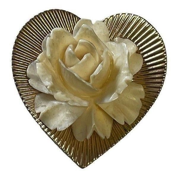 Vintage 1/20 12k Gold Filled Heart Flower Brooch