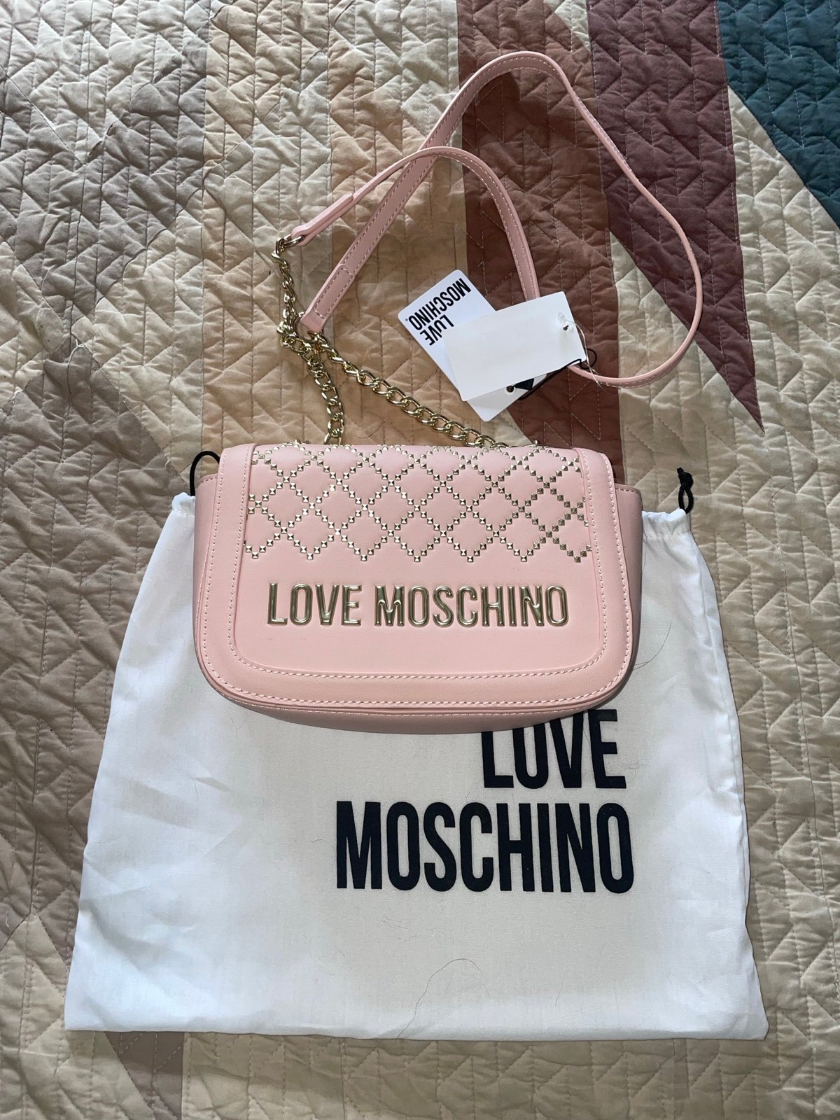 NWT Love Moschino Pink Studded Handbag Gold Details