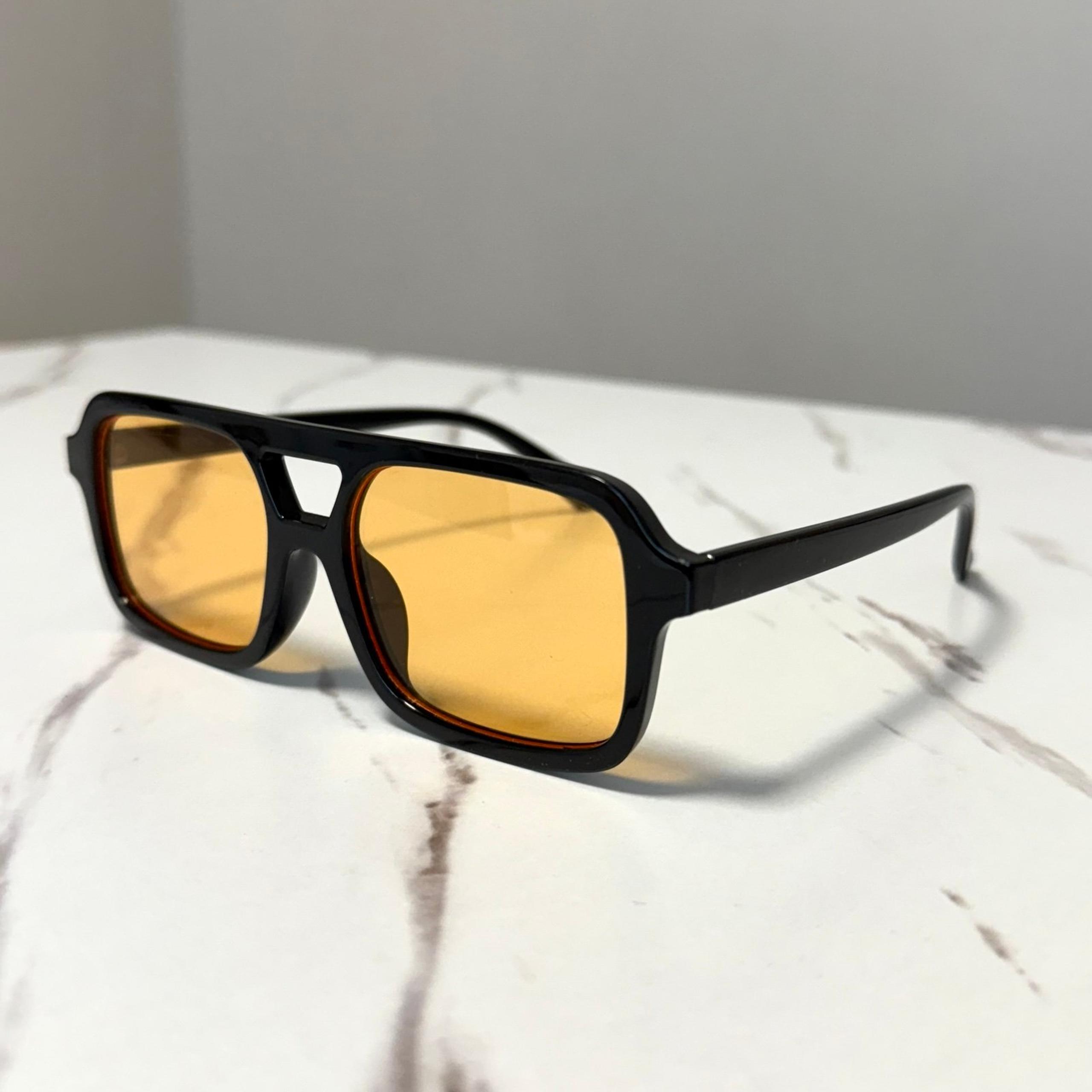 Stylish Y2K Black Plastic Sunglasses Gift with Orange Lenses