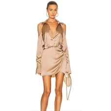 Ser.O.Ya Shea Silk Mini Dress Champagne Cold Shoulder Size Small Nwt