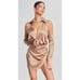 Ser.O.Ya Shea Silk Mini Dress Champagne Cold Shoulder Size Small Nwt