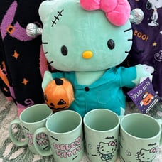Hello Kitty Halloween Frankenstein Greeter and set of mugs