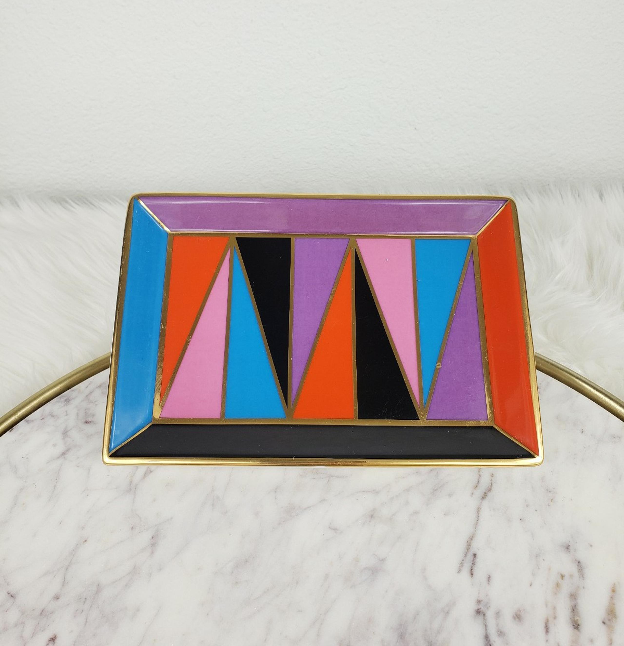 Jonathan Adler Multicolor Diamond Harlequin Porcelain Rectangle Trinket Tray