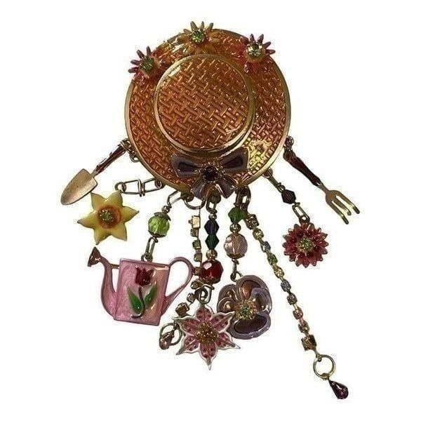 Lunch At The Ritz LATR 2GO Brooch Pin Garden Hat Charms Pendant Costume Jewelry