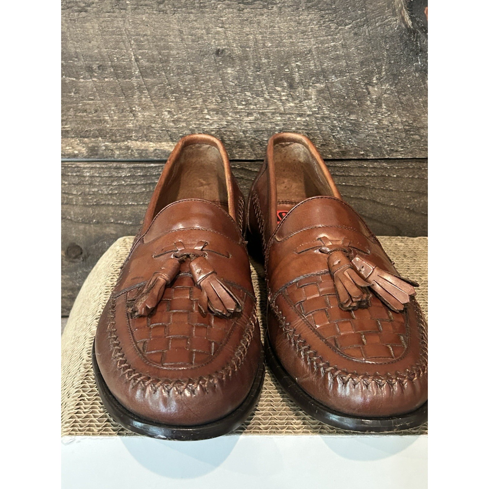 G.H. Bass & Co. Bellagio Woven Brown Leather Tassel Slip-On Loafers Mens 10 M