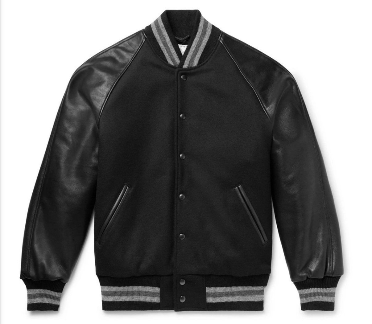 DeLONG Black Letterman Jacket Snap Front Leather Sleeves juniors size XL