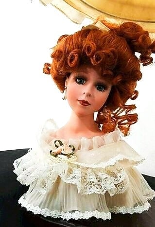 Porcelain Doll Head Bust Table Night Lamp Electric, Vintage