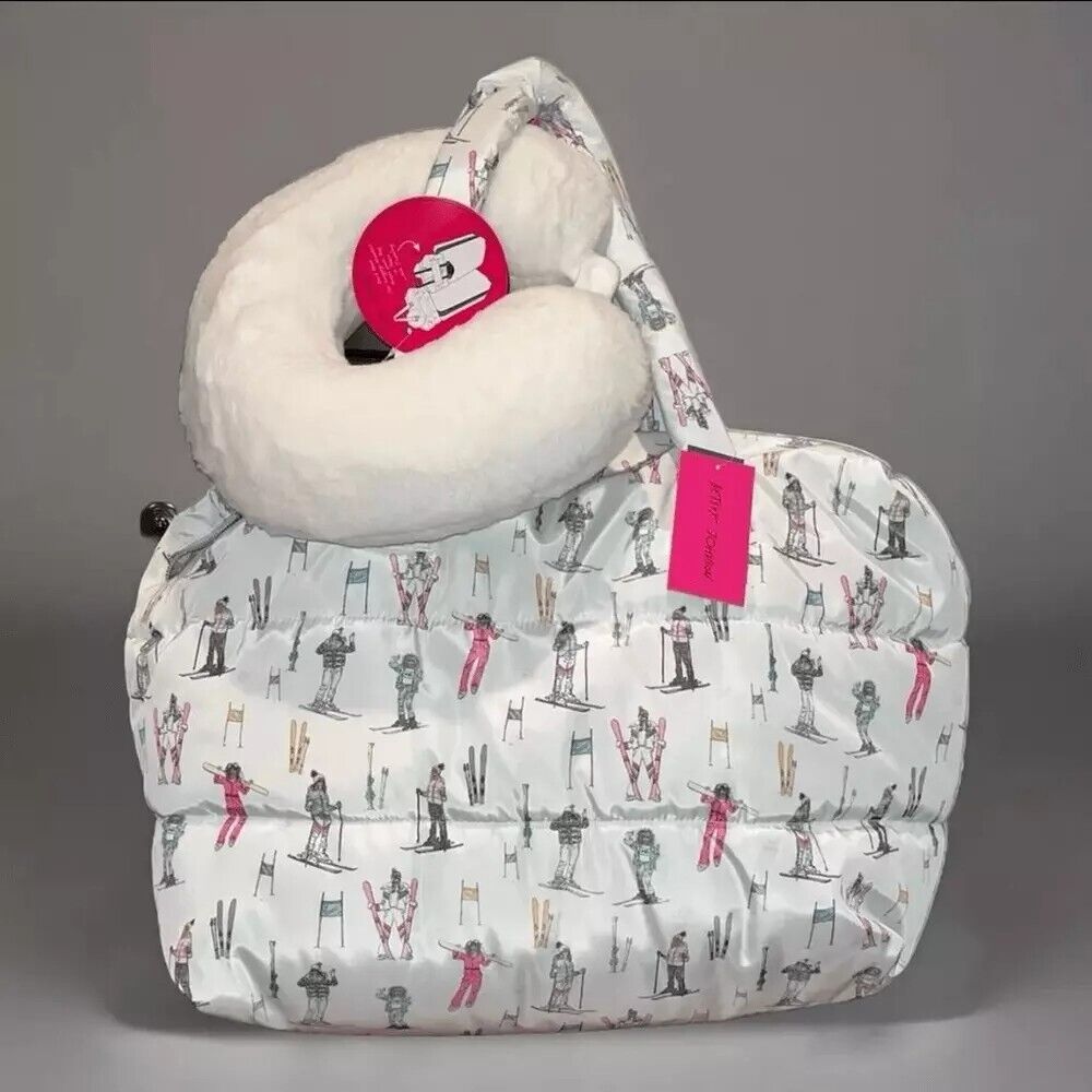 BETSEY JOHNSON Puffer Weekender Tote Bag White Ski Snowboard Duffle Travel NWT
